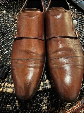 Men's Brown Leather Double Monk Strap Dress Shoes